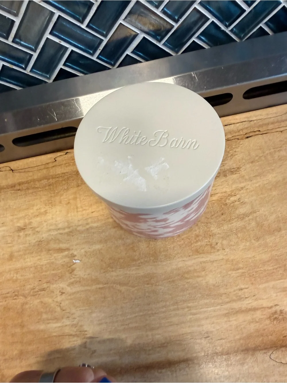 White Barn Blush Marble Jar Candle with Embossed Lid-hot pink cocoa - Picture 1 of 4